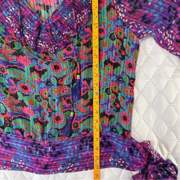 Diane Freis 2 Piece Skirt Set Womens OS Purple Floral Georgette Good Vintage - Picture 10 of 10